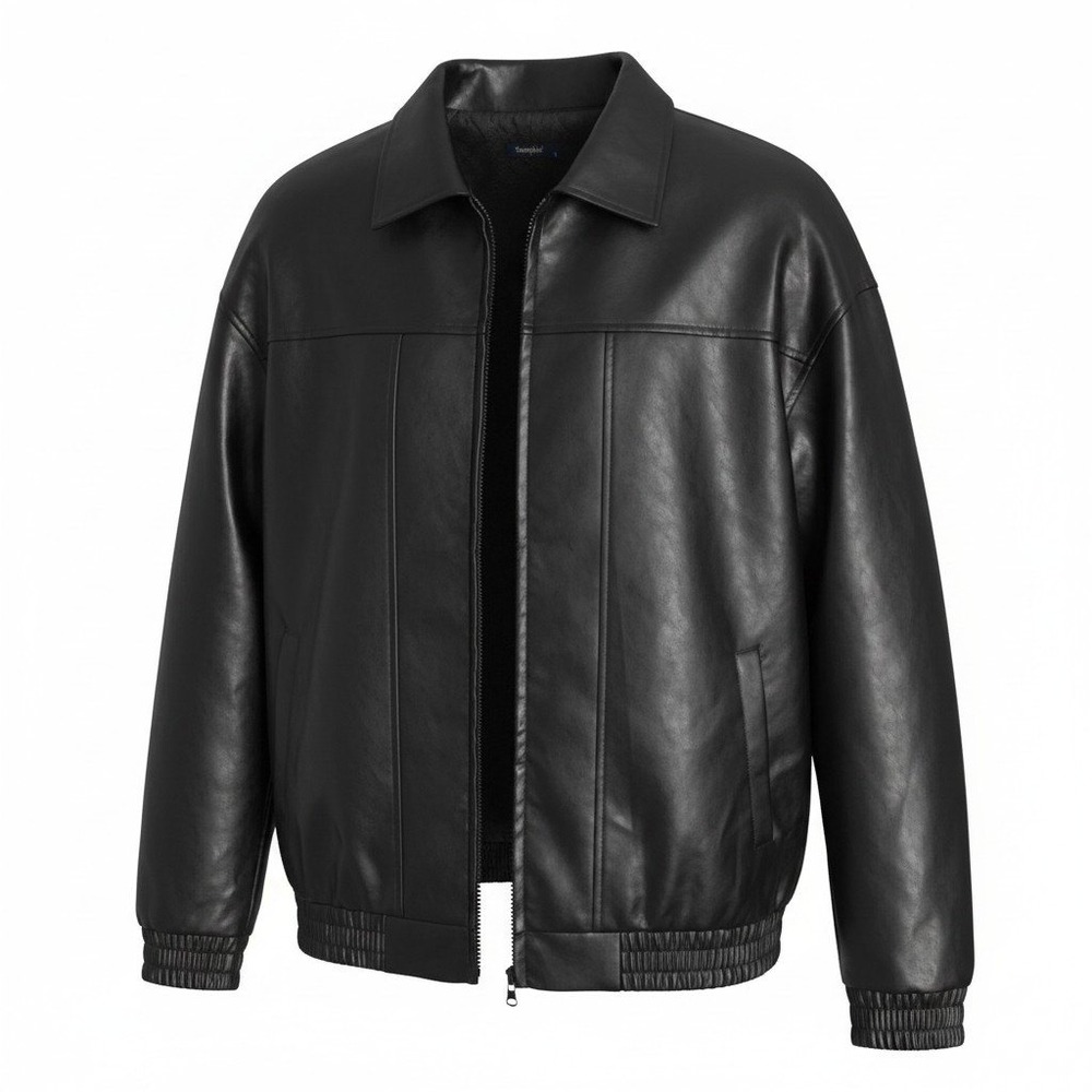 Sampeel Jacket Mens L Black Faux Leather Bomber Zip Up Casual